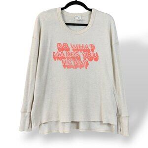Aerie Offline Waffle Knit Thermal Sz S Cream Do What Makes You Happy LS Shirt